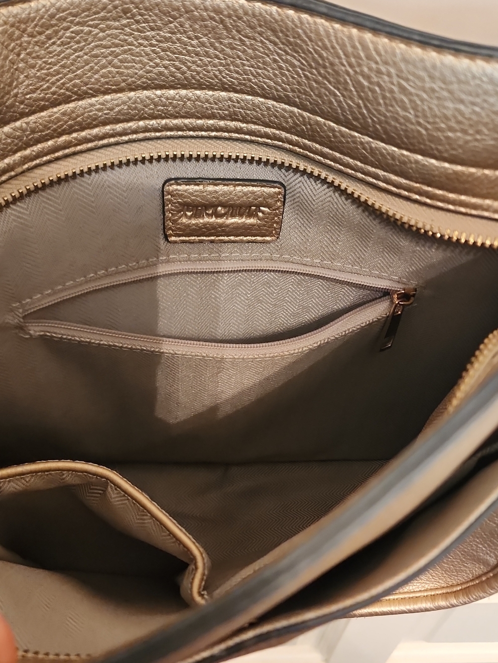 HKCLUF Metallic Gold Vegan Leather Crossbody Hobo Bag Adjustable Strap & Zippers - Picture 5 of 5